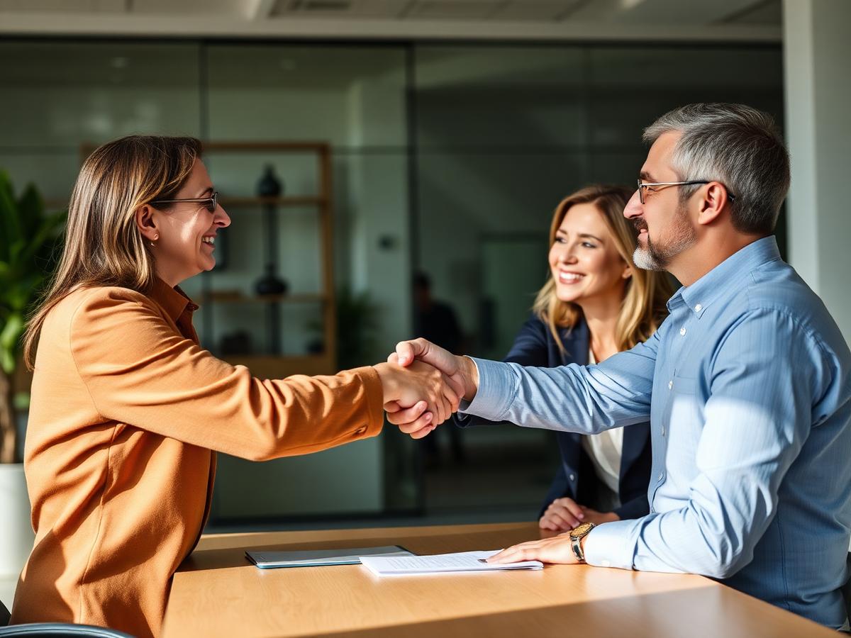 A licensed advisor speaking with clients in an office